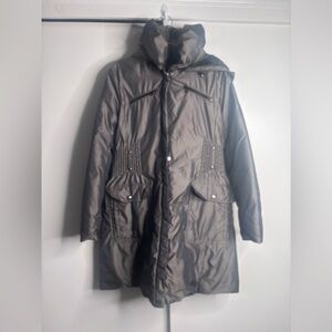 Y2K Dereon Long Puffer Jacket Hooded Quilted Winter Coat Gray Size XL